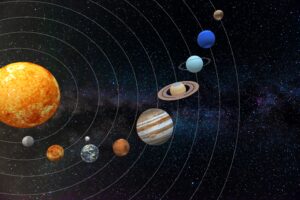 3D illustration of the planets in the solar system in space, space, gravitation